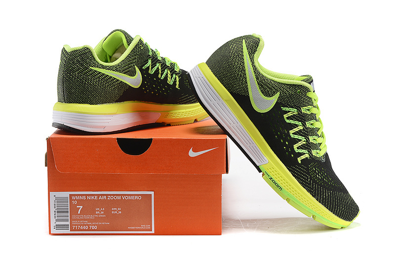 Women Nike Air Zoom Vomero 10 Black Fluorscent Green White Shoes - Click Image to Close