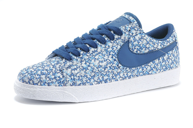 Women Nike Blazer 1 Low Flower Print Baby Blue Shoes - Click Image to Close