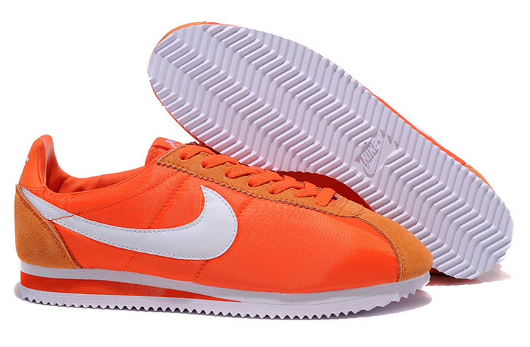 Women Nike Classic Cortez Nylon Orange White Shoes