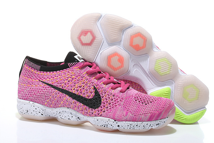 Women Nike Flyknit Agility Pink Black White Running Shoes