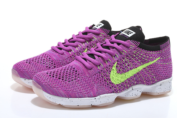 Women Nike Flyknit Agility Purple Fluorscent White Running Shoes