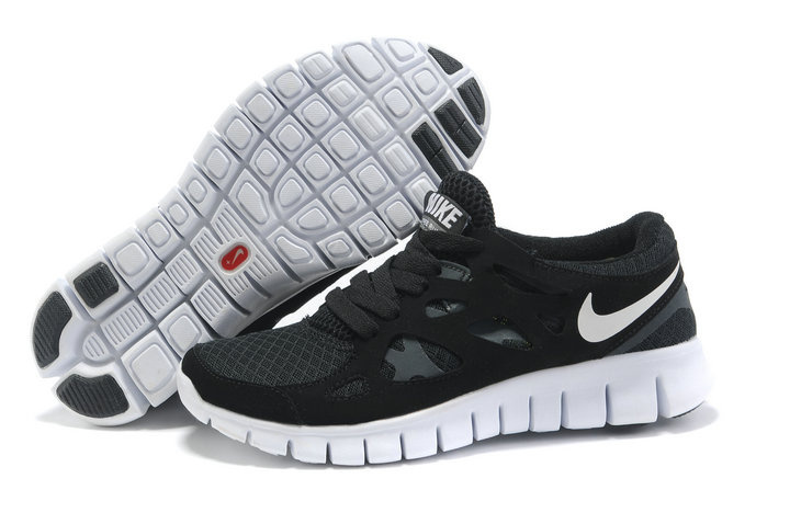 Women Nike Free Run 2.0 Black White Running Shoes - Click Image to Close