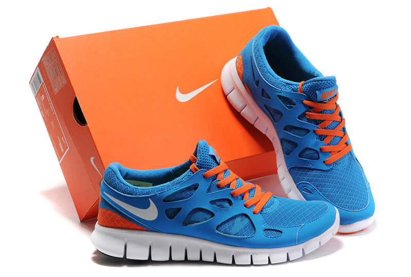 Women Nike Free Run 2.0 Blue Orange Running Shoes - Click Image to Close