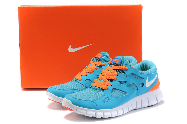 Women Nike Free Run 2.0 Blue Orange White Running Shoes