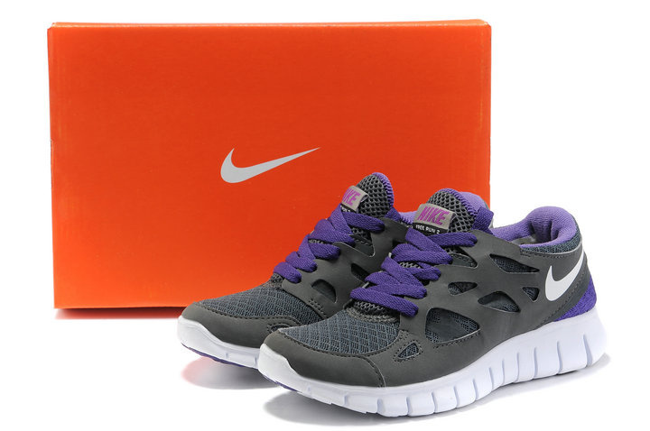 Women Nike Free Run 2.0 Dark Grey Purple White Running Shoes