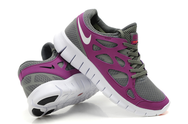 Women Nike Free Run 2.0 Grey Purple White Running Shoes - Click Image to Close