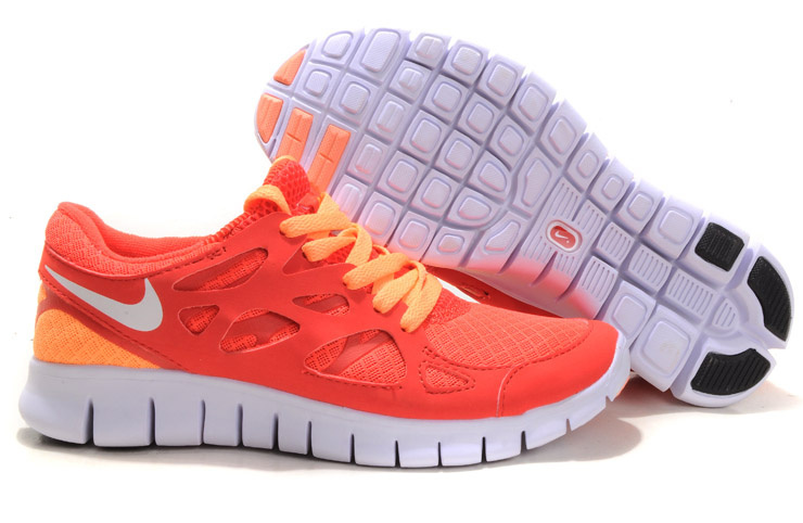 Women Nike Free Run 2.0 Red Orange White Running Shoes