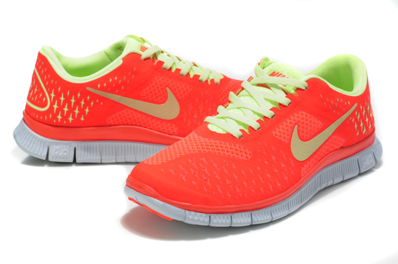 Women Nike Free 4.0 V2 Red Fluorscent Green Running Shoes - Click Image to Close