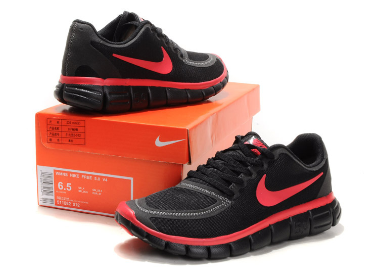 Women Nike Free 5.0 V4 Running Shoes Black Red - Click Image to Close