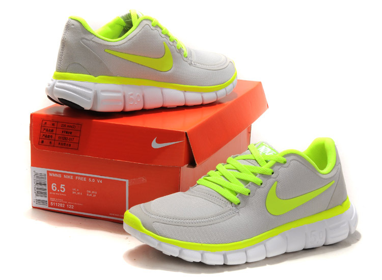 Women Nike Free 5.0 V4 Running Shoes Grey Green - Click Image to Close
