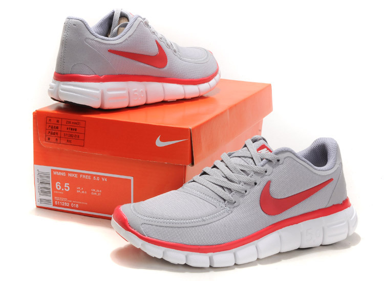 Women Nike Free 5.0 V4 Running Shoes Grey Red White