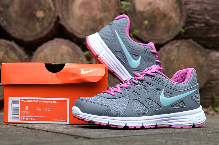 Women Nike Revolution 2 MSL Grey Pink Running Shoes - Click Image to Close