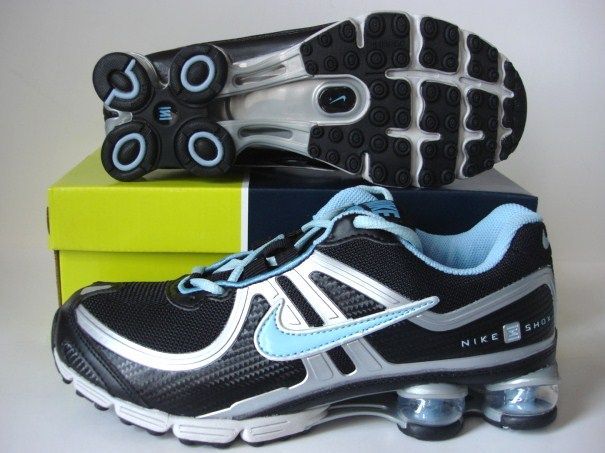 Women Nike Shox R2 Black Silver Light Blue Running Shoes