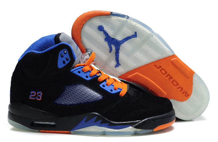 Womens Air Jordan 5 Suede Black Blue Orange