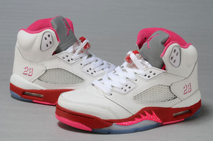 Womens Air Jordan 5 White Red Pink - Click Image to Close