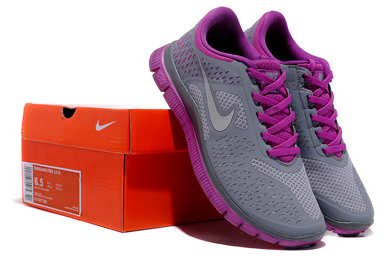 Women Nike Free Run 4.0 V2 Grey Purple Shoes - Click Image to Close