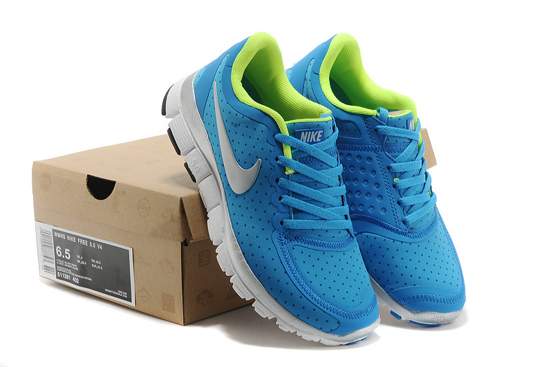 Womens Nike Free Run 5.0 V4 Blue Green White Shoes - Click Image to Close