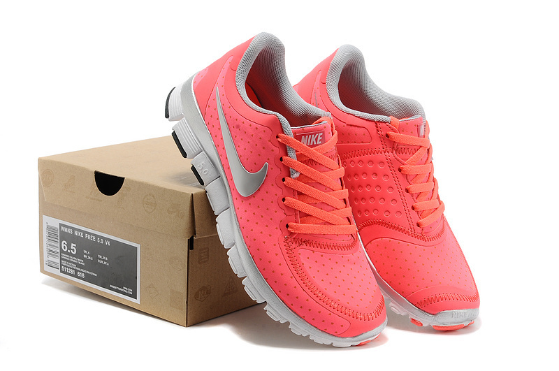 Womens Nike Free Run 5.0 V4 Peach Silver Shoes - Click Image to Close