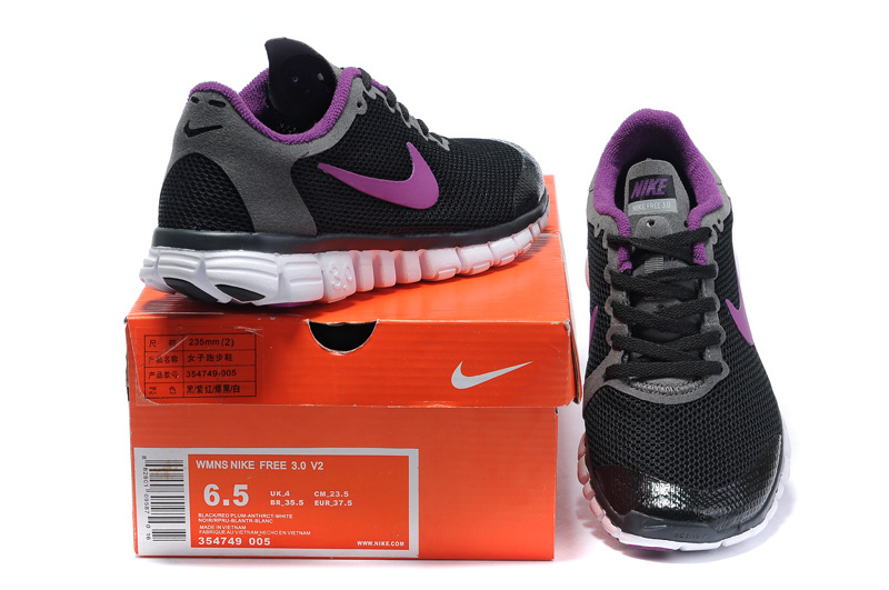Women Nike Free Running 3.0 Mesh Black Purple Shoes - Click Image to Close