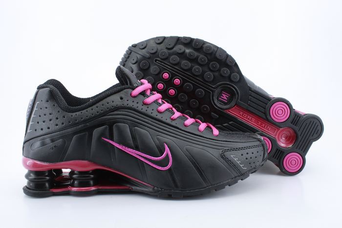 Women Shox Black Wine Red Logo Shoes - Click Image to Close